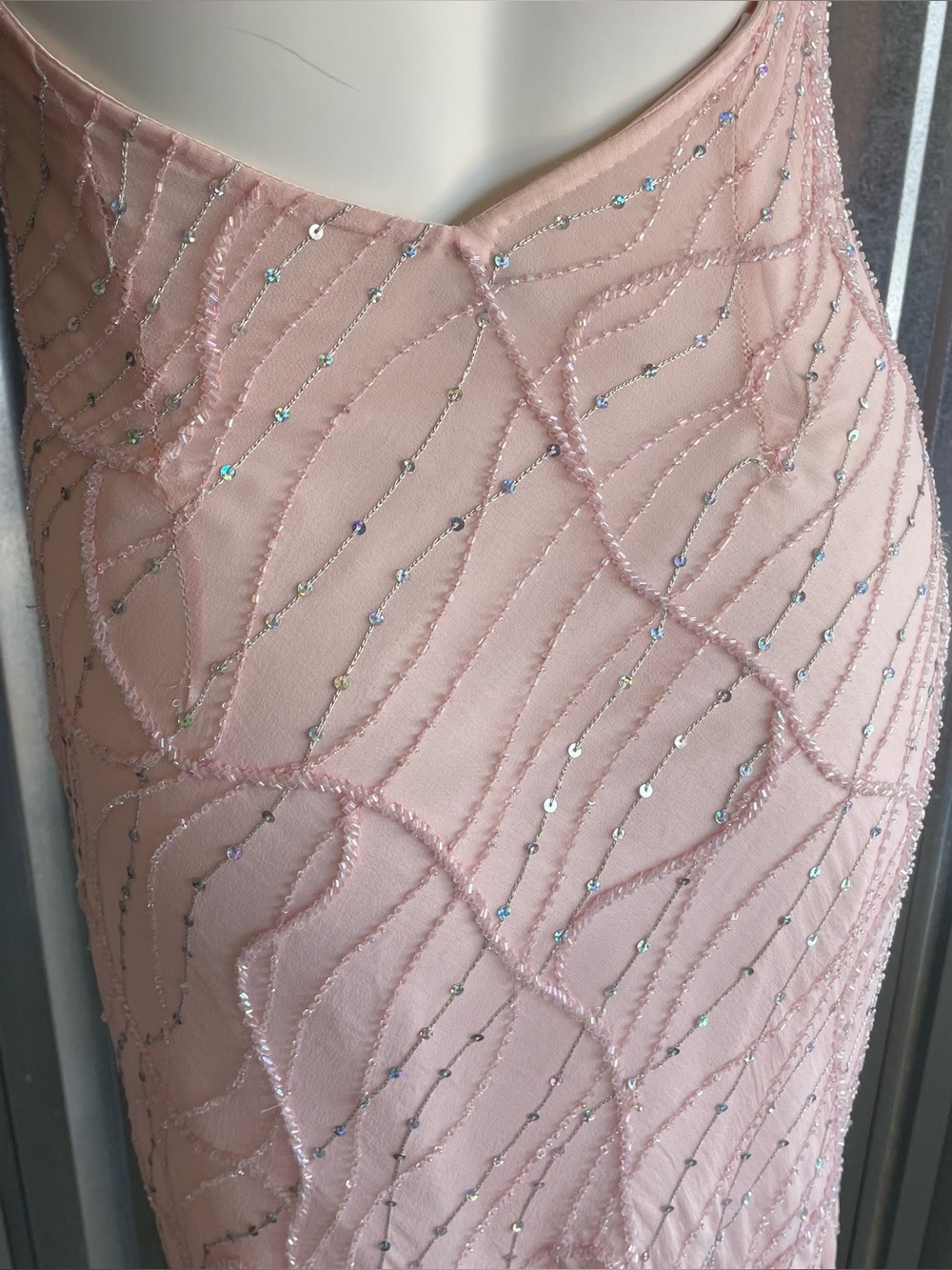 Y2K Pink Beaded Halter Dress Low Back Cowl Neck Formal Dress - Picture 5 of 10